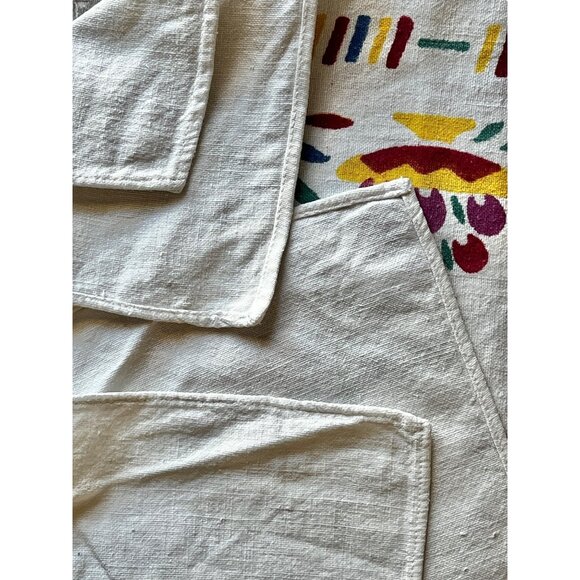 Mexican Table Runner 42X16.5 Nubby White Cotton w/ Red Green Yellow Blue VTG MCM - Picture 8 of 10